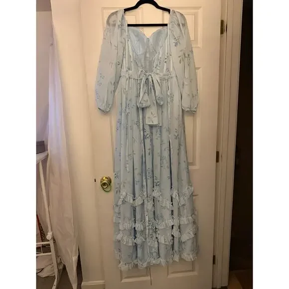 Beautiful Blue Floral Bridgerton Inspired Dress Size 8 NWOT - Picture 2 of 5